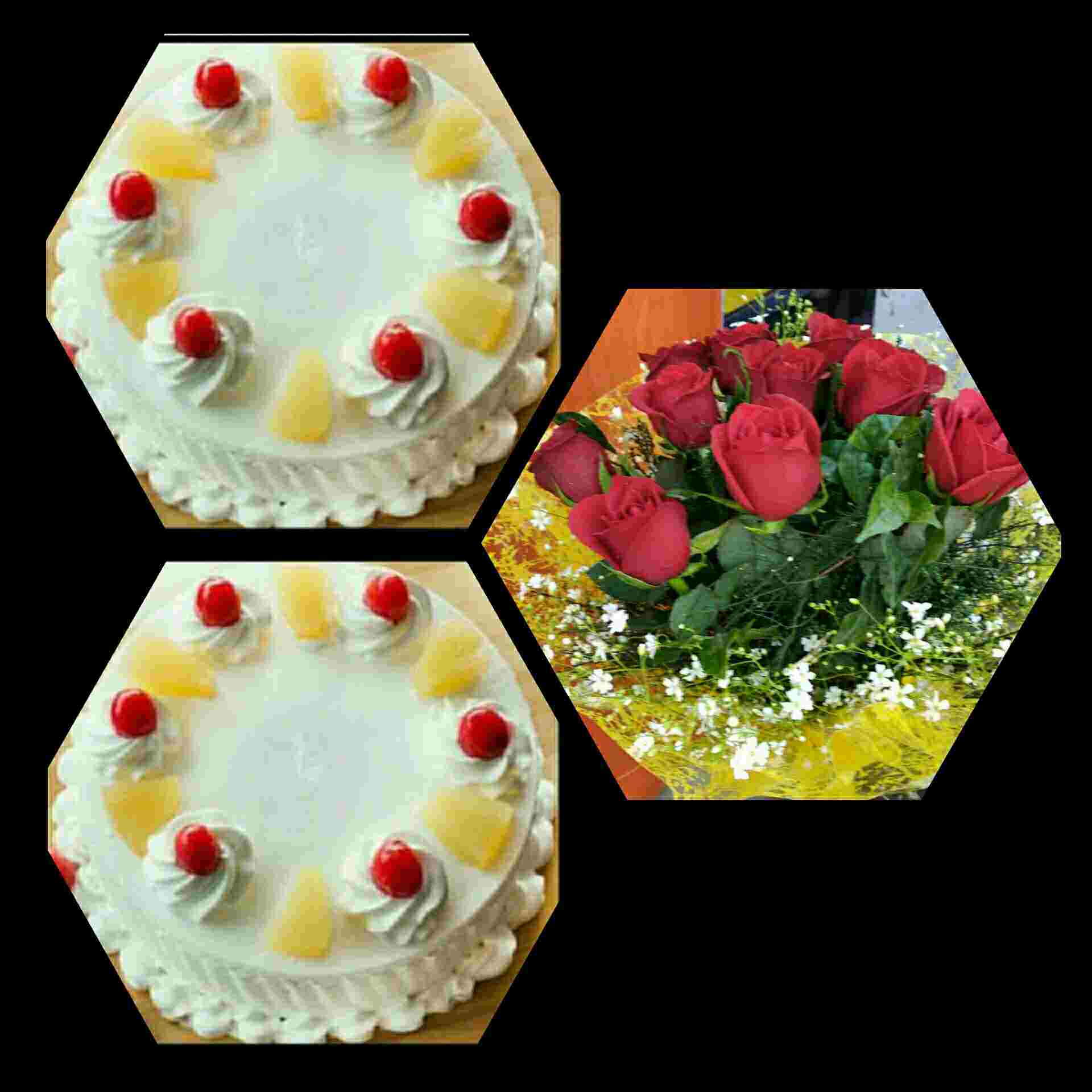 Pineapple Cake With Flowers Combo